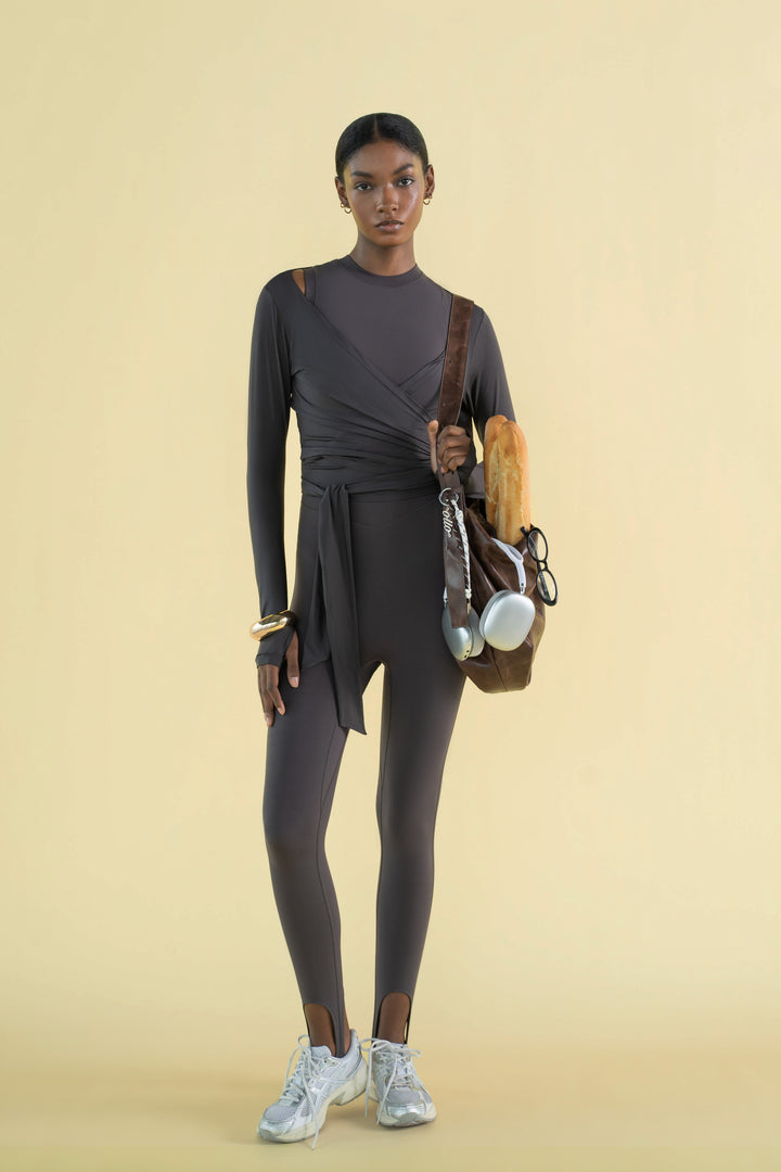 STIRRUP ONESIE IN COFFEE BEAN